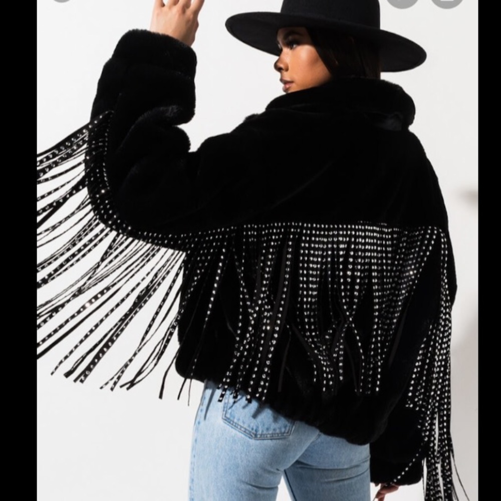 Bling Fringe Fur Jacket- DOLLS KILL 🖤🤍🖤